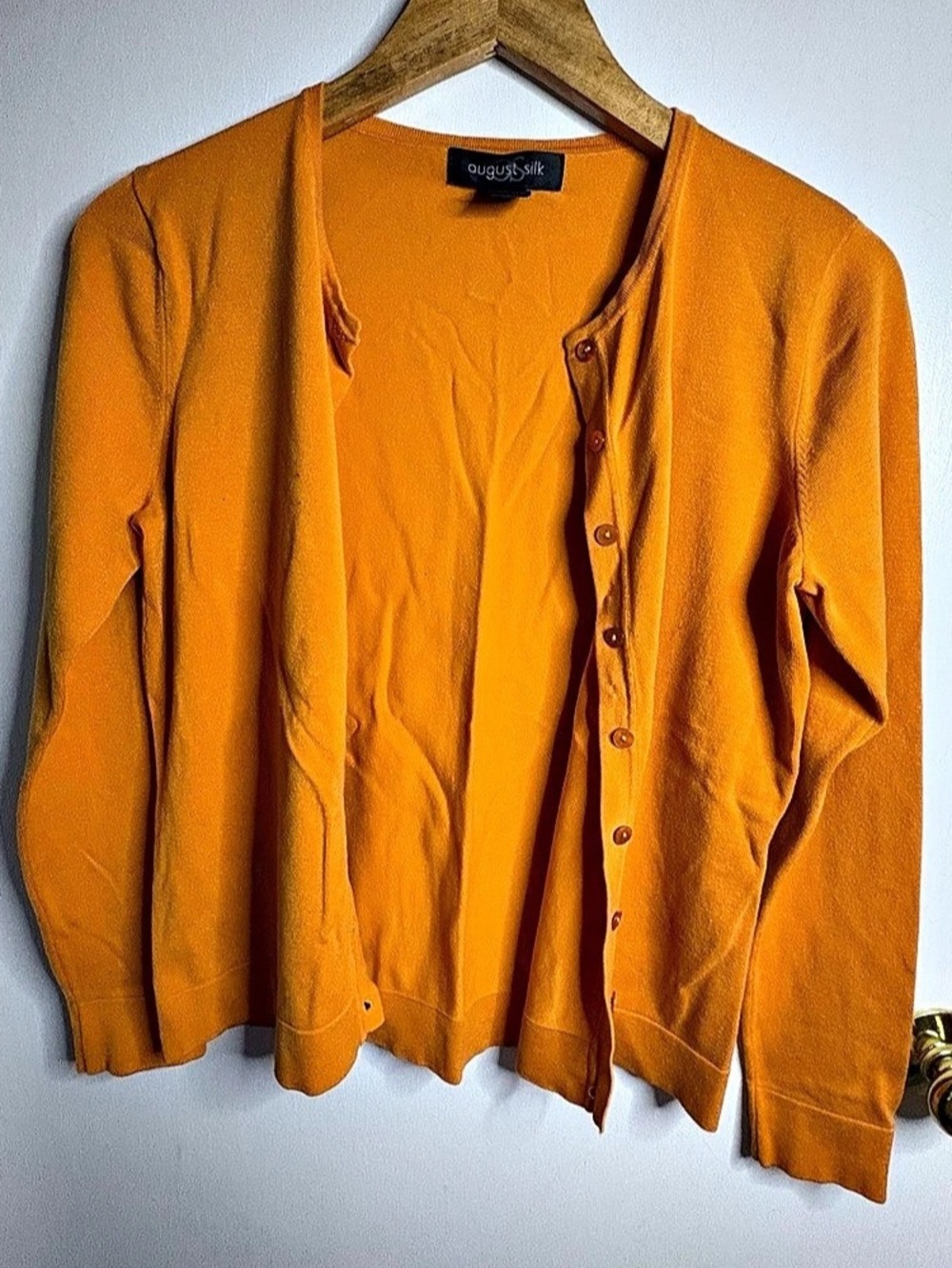 August Silk Sz M Soft Orange Button Down Cardigan Sweater Pumpkin Thanksgiving